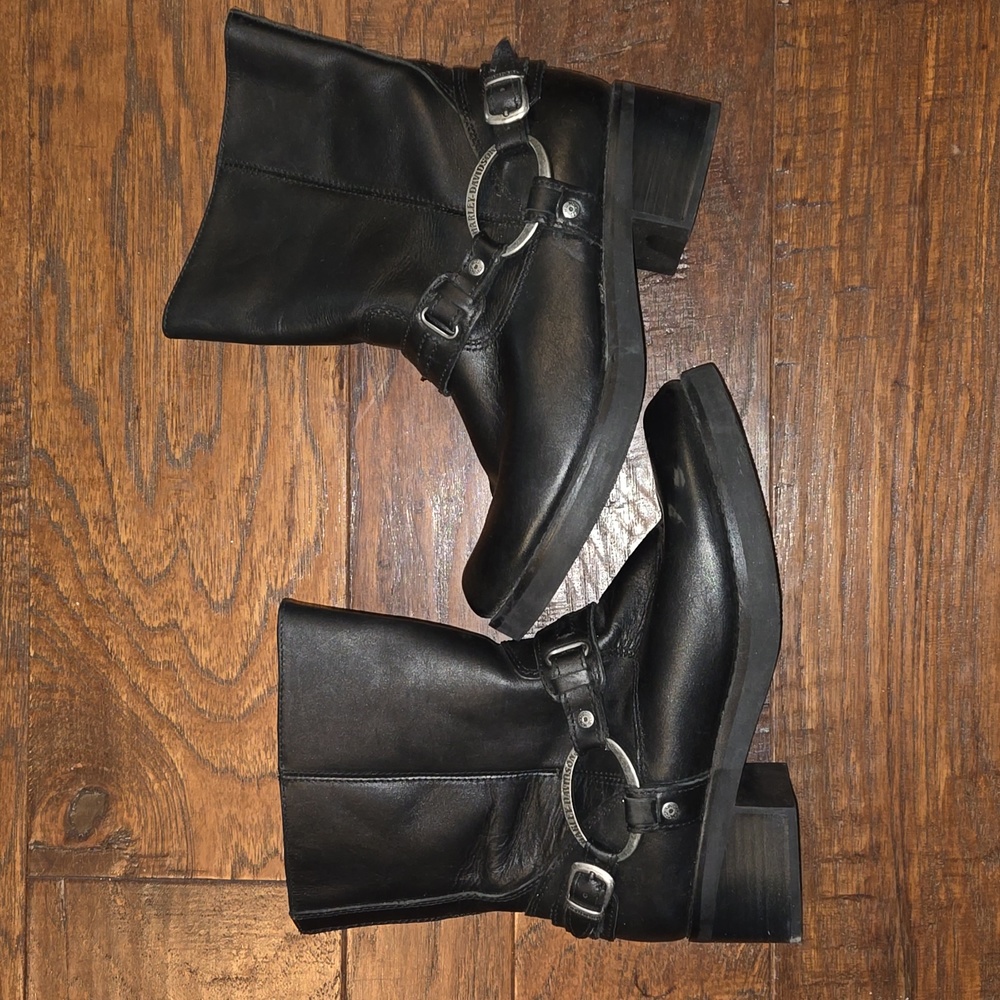 Harley Davidson CHRISTA Motorcycle Black Leather Side Zip Boots WOMENS Size 8.5M